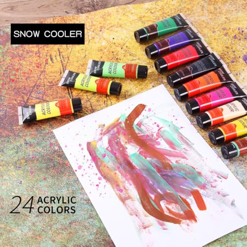 Acrylic Paint Set 24 Colors Acrylic Paints for Painting, Art Craft Paint Gift for Artists Kids Beginners, Pumpkin Canvas Ceramic Rock Painting Kit SNOW COOLER