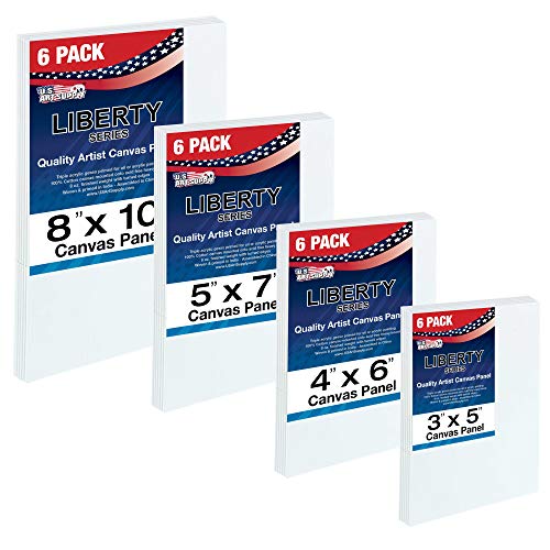 U.S. Art Supply Multi-Pack 6-Ea of 3x5, 4x6, 5x7 & 8x10 inch Professional Quality Small Artist Canvas Panel Board Assortment Pack (24 Total Panel U.S. Art Supply