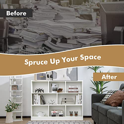 LOKO 3-Tier White Open Shelf Bookcase with 8 Cubes for Bedroom, Living Room, and Kids Room LOKO