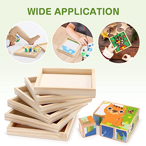 6pcs Unfinished Wood Trays,Creative Puzzle Blocks DIY Tray,Natural Wood Art Boards for Painting, Drawing & Art Crafts