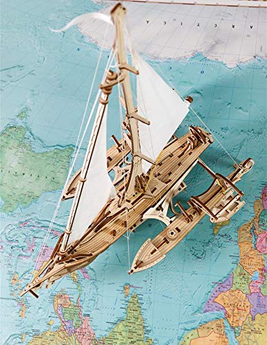 UGEARS 3D Puzzles for Adults Trimaran Merihobus - Wooden Mechanical Models Construction Craft Kits for Adults UGEARS