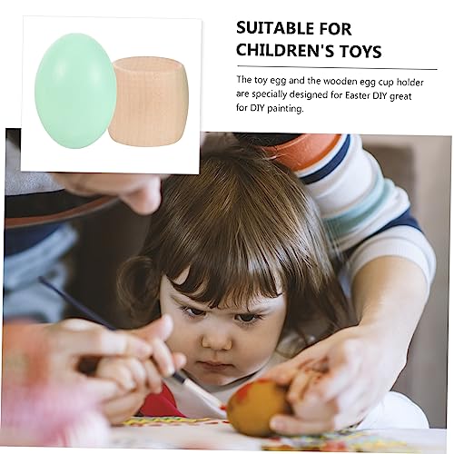 DECHOUS 1 Set Easter Eggs Unfinished Wooden Egg Wooden Egg Stand Wooden Egg Holder Easter Egg Cup Wooden Fake Eggs Artificial Food Props Easter Egg DECHOUS