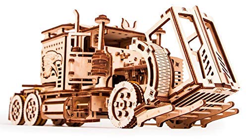 Wood Trick Big Rig Mechanical Toy Truck - 14x6″ - Powerful Rubber Band Motor - Realistic Semi Truck Wooden Model Kit for Adults and Kids - 3D Wooden Wood Trick