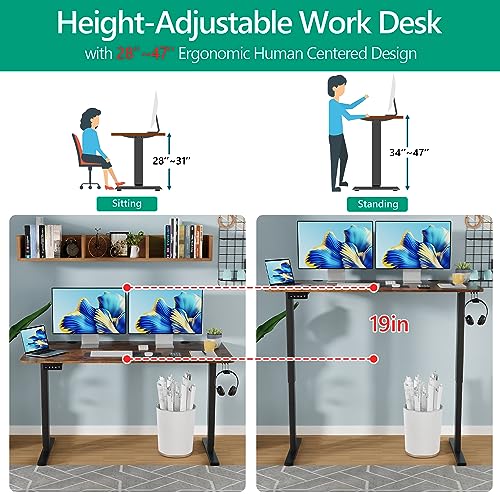 PayLessHere 48 Adjustable Height Standing Desk Computer Desk with Large Space and Headphone Holder Office Desk with Electric Lifting and 2 Memory - WoodArtSupply