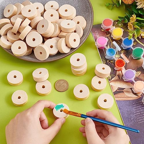 OLYCRAFT 60pcs Unfinished Wood Wheels 1.2 Inch Diameter Blank Wood Slices 6.5~7mm Hole Round Wheel Wooden Pieces Unfinished Blank Slices Natural Wood OLYCRAFT