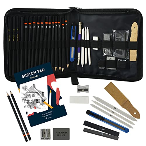 Tavolozza Drawing Art Pencils Set, 34 Pack Professional Drawing and Sketch Pencil Set in Soft-Sided Art Portfolio Storage Bags for Kids, Teens and Tavolozza Fine Arts