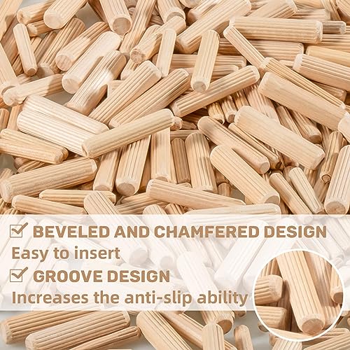 Sukh 300Pcs Wooden Dowel Pins - Wooden Dowels Fluted Wood Dowel Pins with 1/4，5/16 and 3/8-inch for Joining in Furniture, Cabinets and Other Sukh
