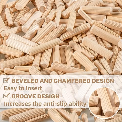 Sukh 300Pcs Wooden Dowel Pins - Wooden Dowels Fluted Wood Dowel Pins with 1/4，5/16 and 3/8-inch for Joining in Furniture, Cabinets and Other - WoodArtSupply