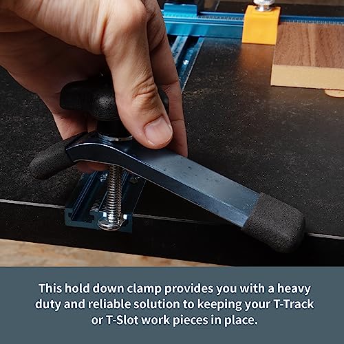 POWERTEC 71168V T-Track Hold Down Clamp, 5-1/2" L x 1-1/8" W, 2 Pack, T Track Clamps for Woodworking POWERTEC