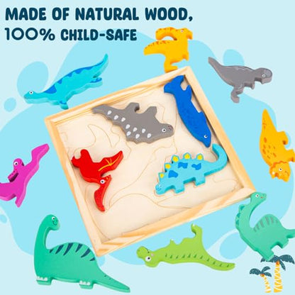 LovesTown 12PCS Stacking Dinosaur Puzzles, Preschool Wooden Dinosaur Toys Chunky Jigsaw Puzzles for Birthday Gift Kids Age 2 3 4 5 - WoodArtSupply