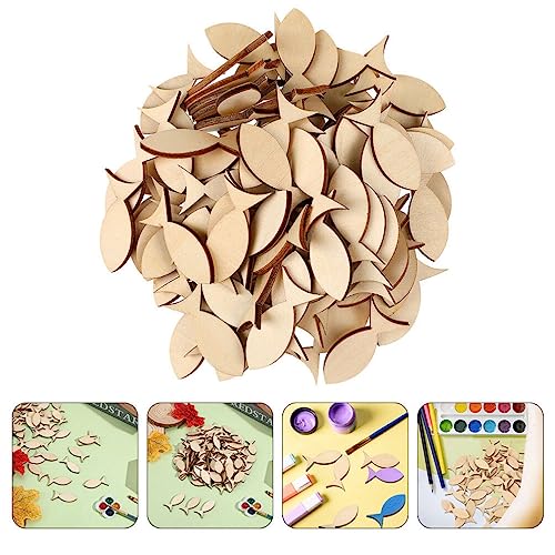 Wooden Crafts Wood Fish Cutout 50pcs Unfinished Wooden Shapes Mini Fish Shaped Slices Pieces DIY Embellishment for Summer Ocean Nautical Decoration