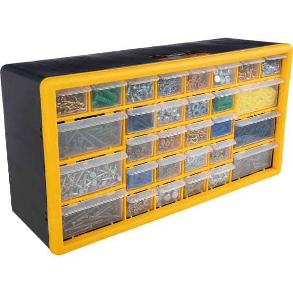 Stalwart 30-Drawer Small Part Organizer, 19.6" x 6.25" x 9.75", Yellow - WoodArtSupply