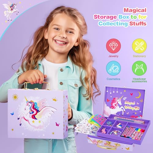 homicozy Art Supplies for Kids,66PCS Drawing Kits with Unicorn Storage Case for Girls Age 4-12,Coloring Art Case,Crayon,Colored Pencils,Coloring Book