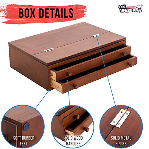 US Art Supply Walnut 2-Drawer Adjustable Wooden Storage Box with Fold Up Solid Drawing Easel US Art Supply