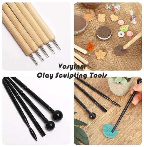 Vosyinm Clay Tools Kit 34 PCS Polymer Clay Tools Pottery Sculpting Tools Air Dry Clay Tool Set Birthdaty Gift for Adults Kids Pottery Craft Baking