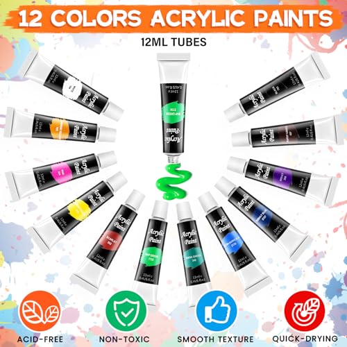 POPYOLA Acrylic Paint Set for Kids with Portable Gift Bag, Art Supplies Kids Painting Set with Non Toxic Paints, Smock, Easel, Ornaments, Paint POPYOLA