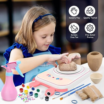 Skirfy Pottery Wheel for Kids-Clay Sculpting Tools & Painting Kit,Kids Christmas Gift,DIY Kits Clay Maker for Beginners with 6 Packs Modeling - WoodArtSupply