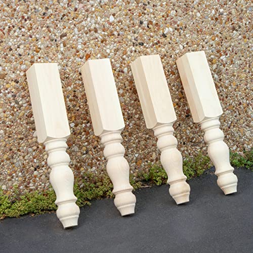 CAROLINA LEG CO. Chunky Farmhouse End Table Legs - Unfinished - DIY Furniture - Turned Legs - Set of 4 - Dimensions: 3.5" x 23" CAROLINA LEG CO.