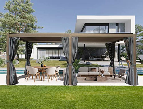 Domi Louvered Pergola 12' × 20', Outdoor Aluminium Pergola with Adjustable Roof, Curtains and Netting, Hardtop Gazebo for Patio, Deck, Garden, Yard, domi outdoor living