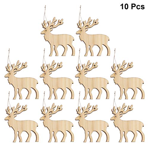 Amosfun 10pcs Christmas Hanging Wooden Ornaments Wood Elk Reindeer Cutouts Xmas Tree Pendants Holiday Party Home Decor - WoodArtSupply