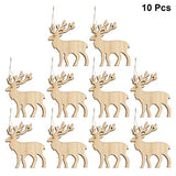 Amosfun 10pcs Christmas Hanging Wooden Ornaments Wood Elk Reindeer Cutouts Xmas Tree Pendants Holiday Party Home Decor Amosfun