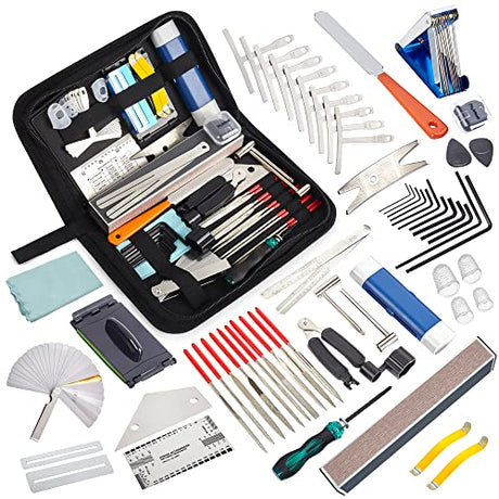 Meideal 65 Pieces Guitar Repairing Maintenance Tool Kit, Guitar Setup Kit Cleaning Care Accessories for Acoustic Electric Guitar Bass Ukulele Meideal