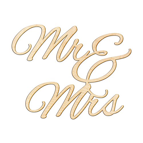 Woodums Mr & Mrs Brush Script Wood Sign Décor Wall Art for Gallery Wall Wedding Decoration Gift - Unfinished 15" Wide x 12" Tall - WoodArtSupply