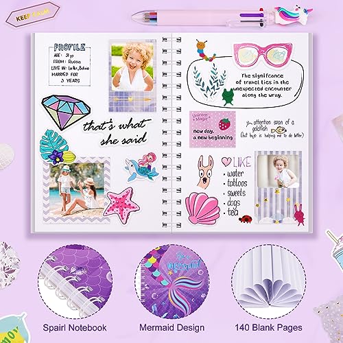 homicozy DIY Journal Kit for Girls,Mermaid Gifts for Girls Age 3-10 Years Old,Art Craft & Supplies for Kids Age 4-10,Scrapbook &Diary Supplies