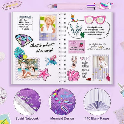 homicozy DIY Journal Kit for Girls,Mermaid Gifts for Girls Age 3-10 Years Old,Art Craft & Supplies for Kids Age 4-10,Scrapbook &Diary Supplies
