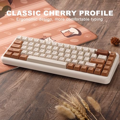 YUNZII Coffee Cat Dye Sub PBT Keycaps,152 Full Keys Dye Sublimation PBT Custom Keycaps with Key Puller for Cherry Gateron MX Switches Mechanical YUNZII