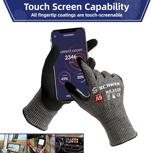Schwer Highest Level Cut Resistant Work Gloves for Extreme Protection, ANSI  A9 Working Gloves with Sandy Nitrile Coated, Touch-screen, Compatible, –  WoodArtSupply