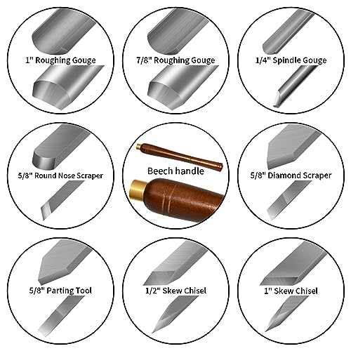 DEEFIINE 8pcs HSS Wood Turning Tools Lathe Chisel kit with Beech handle DEEFIINE