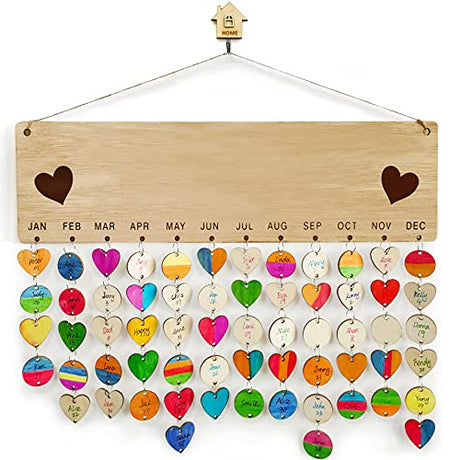 Wooden Birthday Calendar Wall Hanging Board with 100 Tags, DIY Wooden Family Friends Birthday Reminder Calendar Plaque Signs- Birthday Tracking Gift SEEHAN