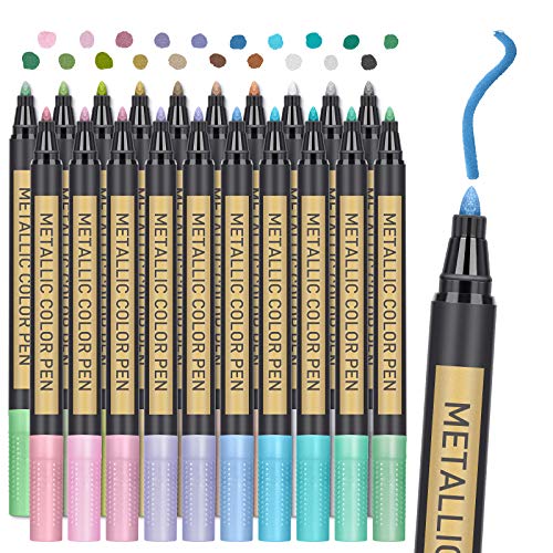 Metallic Paint Markers Pens Set: 20 Colors Paint Pen Craft Markers for Art Rock Painting, Photo Albums, Scrapbooking, Black Paper, Mug, Wood, Easter - WoodArtSupply