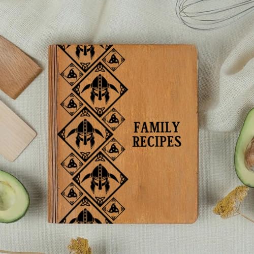 Drawelry Personalized Recipe Book, Custom Recipe Book, Customized Beautiful Floral Engraving Name Text Wood Cover Journal Notebook Christmas Mother's Drawelry
