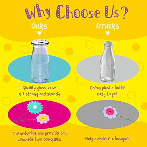 Flower Craft Kit for Kids,Make Your Own Flower Bouquet with Buttons,DIY Activity Gift for Boys & Girls Age 4 5 6 7 8 9 10 Year Old(2 Bouquets and 1 SpriteGru