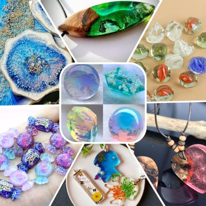 Epoxy Resin Pigment - 12 Colors Transparent UV Resin Dye, Epoxy Resin Color with 6 Glitter, Highly Concentrated Epoxy Resin Colorant for Resin