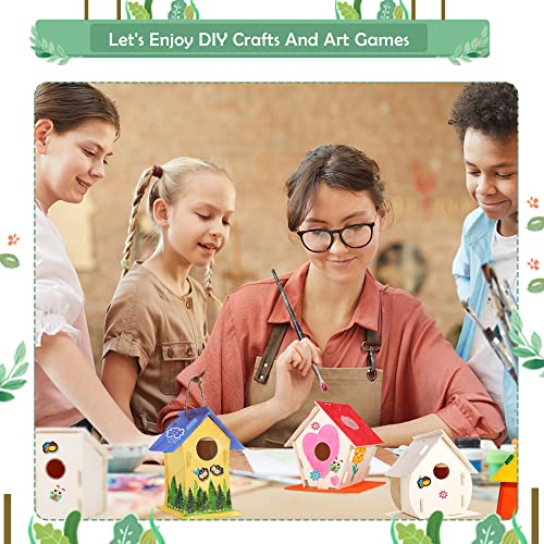 24 Pack Large DIY Bird Houses Kits for Kids, Kids Craft Kits Wood Houses for DIY Crafts Class Parties, 24 Birdhouse Kits with 24 Paint Strips & ILHSTY