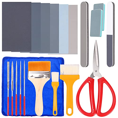 Swpeet 26Pcs Resin Polishing Kit, 6 Grit 320# 800# 1500# 2500# 5000# 7000# Sand Papers, 5 Sizes Resin File, Polishing Blocks, Scissors, Polishing - WoodArtSupply