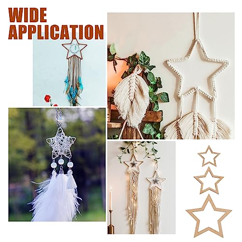 OLYCRAFT 18pcs 3 Size Star Shaped Dream Catcher Frame Wooden Rings Wood Star Hoops Wooden Hoop Rings Circle Nature Wooden Hoop Craft Rings for Floral OLYCRAFT