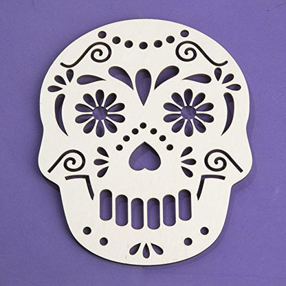 Factory Direct Craft Set of 6 Day of The Dead Sugar Skull Unfinished Wood Cutouts | Blank Skull Shapes for Dia de Los Muertos | Size: 6" x 5" - WoodArtSupply