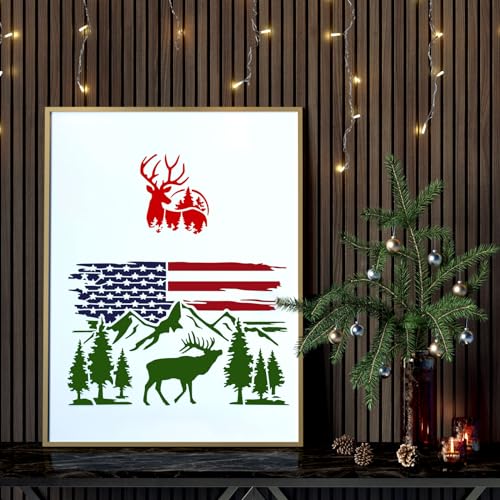 6pcs Christmas Stencils, Mountain Stencils for Painting on Wood Burning Template Reusable Nature Deer Tree Merry Christmas Stencil for Craft Wall - WoodArtSupply