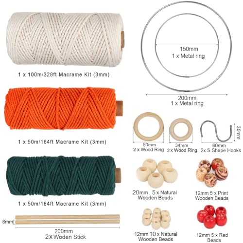 UHAPEER Macrame Kits for Adults Beginners, DIY Macrame Plant Hanger Kit and Macrame Supplies, with 3 mm Macrame Cord Cotton, Macrame Meads, Wooden UHAPEER