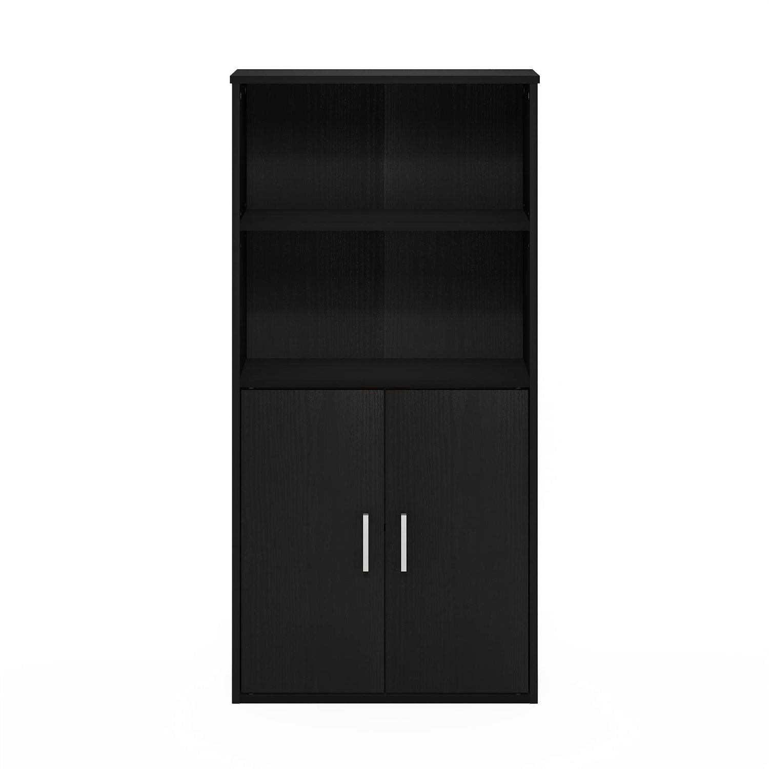 Furinno Pasir Storage Cabinet with 2 Open Shelves and 2 Doors, Black Oak Furinno