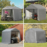 ShelterLogic 8' x 8' Shed-in-a-Box All Season Steel Metal Frame Peak Roof Outdoor Storage Shed with Waterproof Cover and Heavy Duty Reusable Auger ShelterLogic