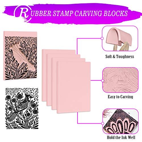 WAYCOM Rubber Stamp Making Kit,Rubber Carving Block Linoleum Cutter Set Rubber Stamp Carving Block Craft Ink Pad Hobby Knife Pencil for DIY Stamp WAYCOM