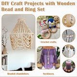 Wooden Beads for Crafts, 660 Pcs Natural Loose Wood Beads Rings Bulk Include Unfinished Beads with Holes, Smooth Wooden Ring, Polygon Spacer Beads Lucomb