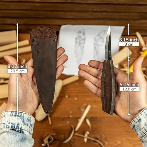 Hutsuls NX-1 Whittling Knife with Leather Sheath - The Carver's Choice, Exquisite Sloyd Knife Wood Carving, Master Craft Wood Carving Knife Hutsuls