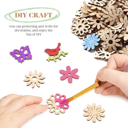 COHEALI Wood Blanks Unfinished Wood Crafts s en en s en Wooden Flowers Soft Wood Tiles COHEALI