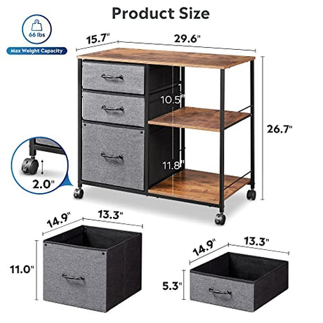 DEVAISE 3 Drawer Mobile File Cabinet, Rolling Printer Stand with Open Storage Shelf, Fabric Lateral Filing Cabinet fits A4 or Letter Size for Home DEVAISE
